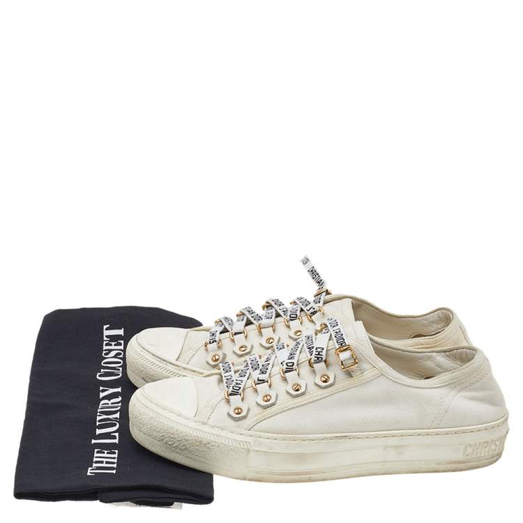 Pre Owned Dior White Canvas And Rubber Walk'n'Dior Low Top Sneakers Size 37.5