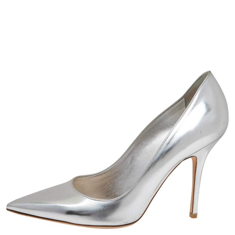 Pre Owned Dior Silver Leather Pointed Toe Pumps Size 37