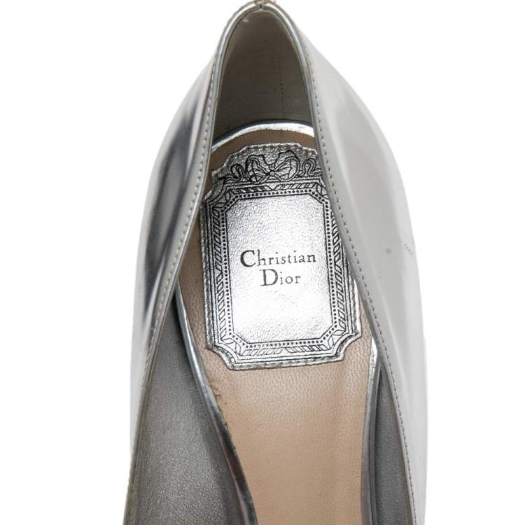 Pre Owned Dior Silver Leather Pointed Toe Pumps Size 37