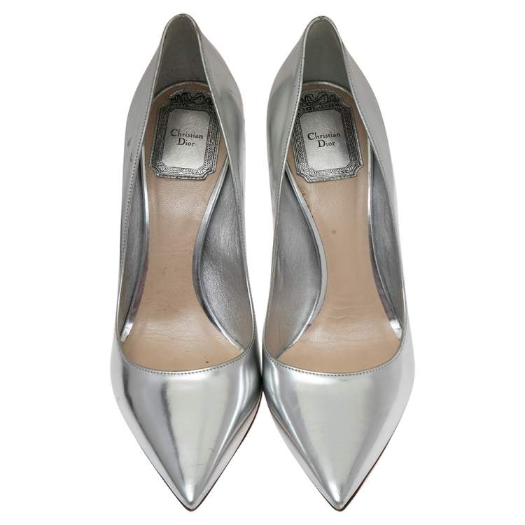 Pre Owned Dior Silver Leather Pointed Toe Pumps Size 37