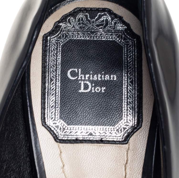 مملوكة مسبقًا Dior Black Leather Bow Detail Peep Toe Pumps Size 37