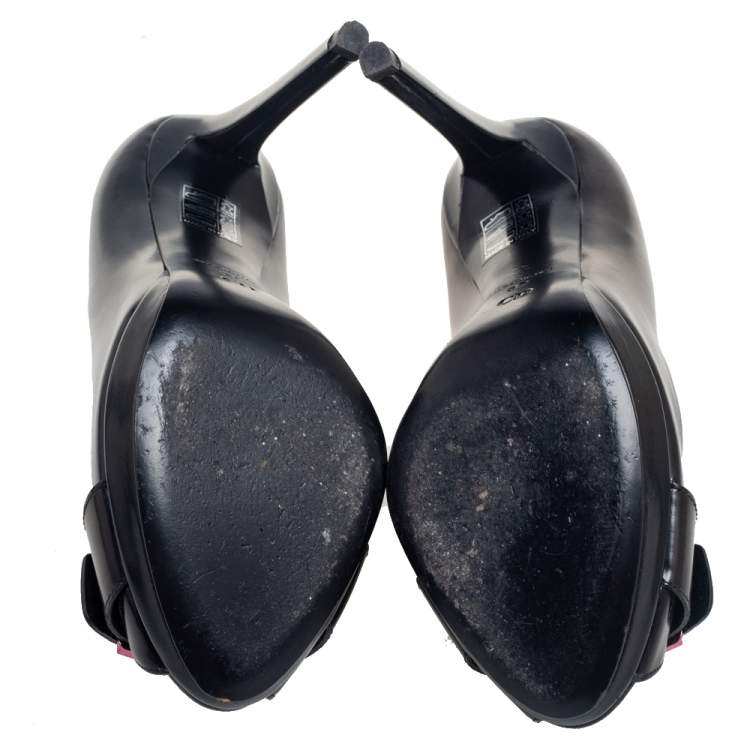 مملوكة مسبقًا Dior Black Leather Bow Detail Peep Toe Pumps Size 37