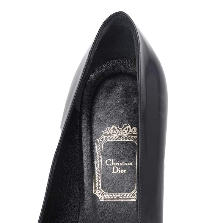 Pre Owned Dior Black Patent Leather Square Toe Buckle Pumps Size 38.5