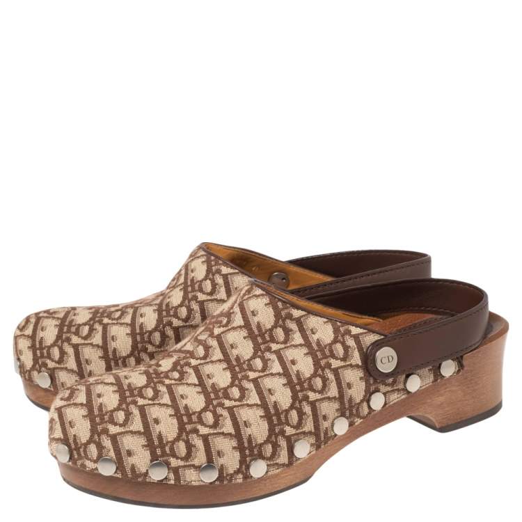 Pre Owned  Dior Beige/Brown Oblique Canvas Diorquake Slingback Clogs Size 41