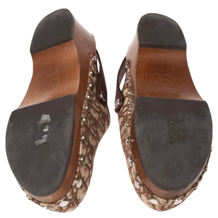 Pre Owned  Dior Beige/Brown Oblique Canvas Diorquake Slingback Clogs Size 41