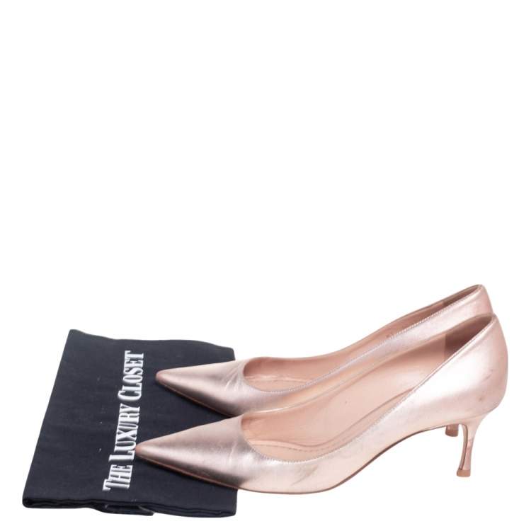 Pre Owned Dior Metallic Pink Leather Cherie Pointed Toe Pumps Size 38.5