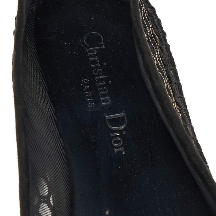 مملوكة مسبقًا Dior Black-Gold Mesh, Suede, And Raffia Miss J'Adior Espadrille Ankle Wrap Flats Size 40