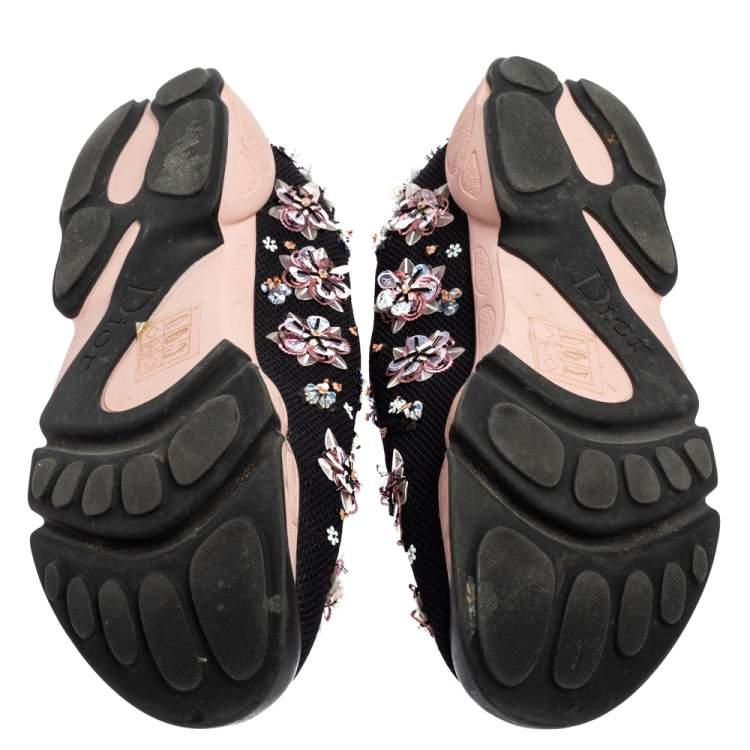 Pre Owned Dior Black Mesh Neoprene Fusion Embellished Low-Top Sneakers Size 39.5