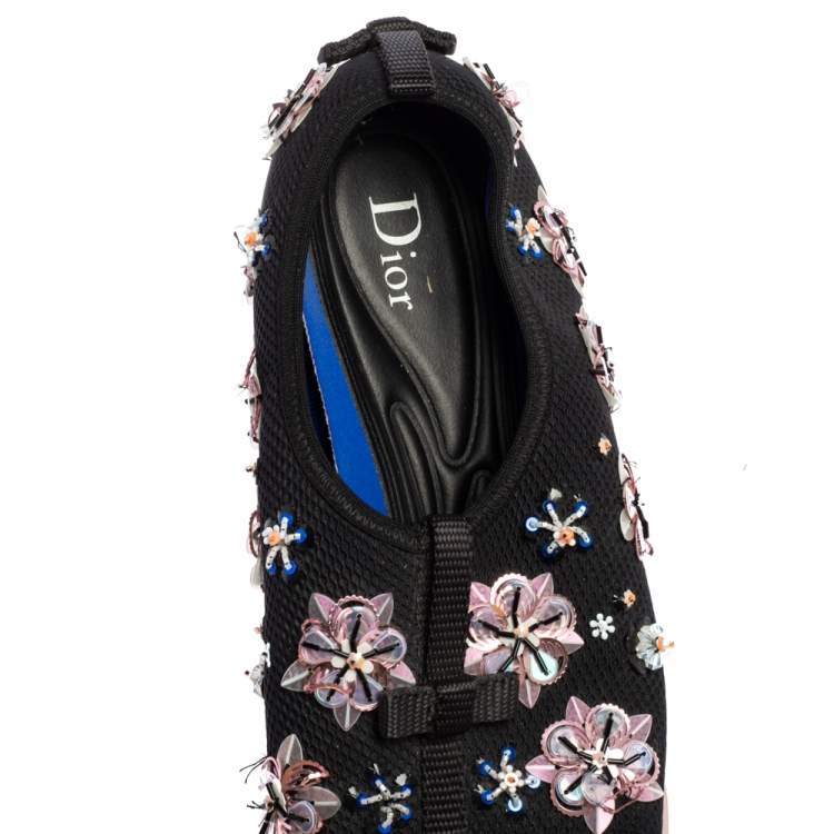 Pre Owned Dior Black Mesh Neoprene Fusion Embellished Low-Top Sneakers Size 39.5