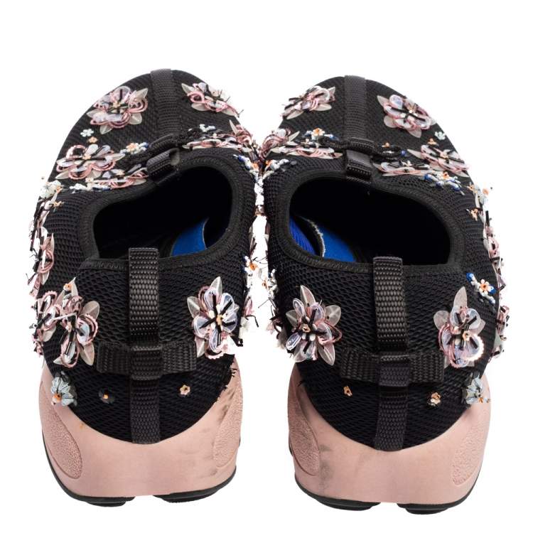 Pre Owned Dior Black Mesh Neoprene Fusion Embellished Low-Top Sneakers Size 39.5