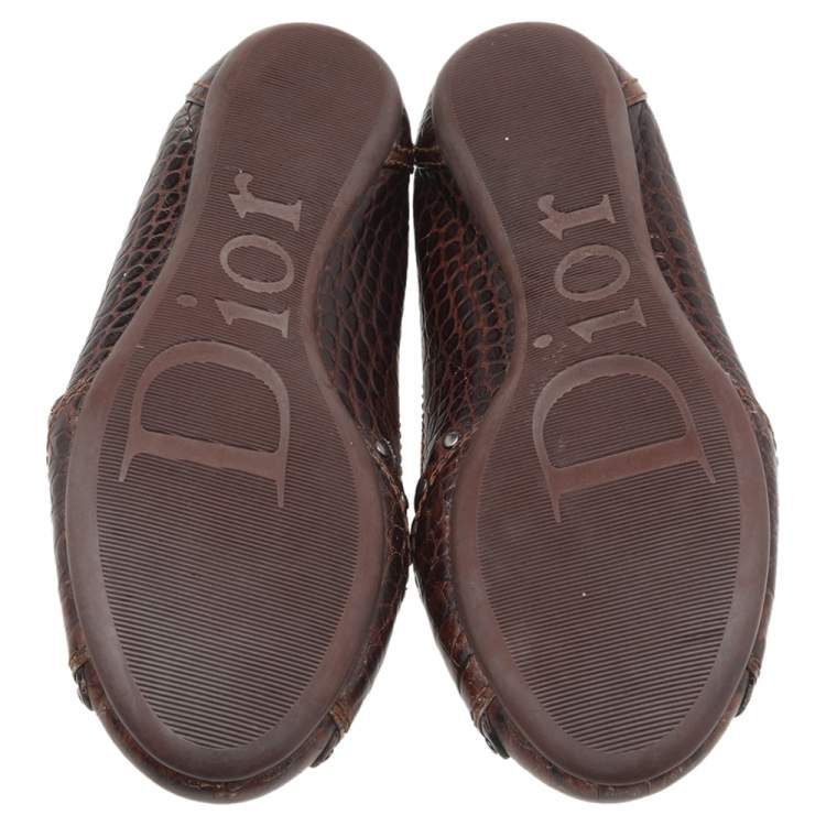 مملوكة مسبقًا Dior Brown Croc Embossed Leather Ballet Flats Size 39