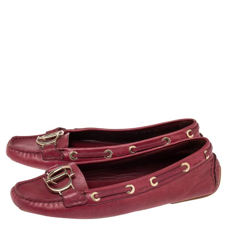 Pre Owned Dior Pink Leather CD Logo Slip On Loafers Size 40