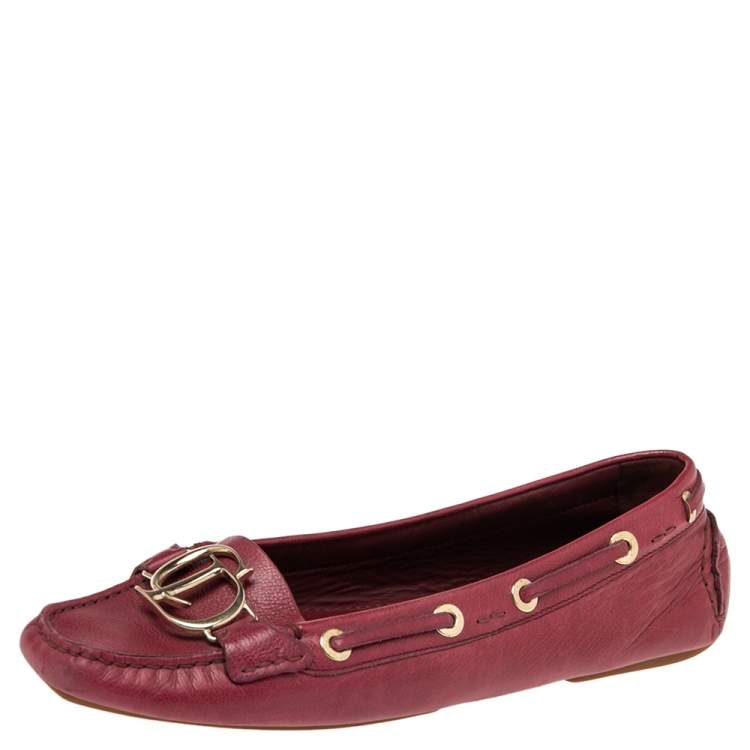 Pre Owned Dior Pink Leather CD Logo Slip On Loafers Size 40