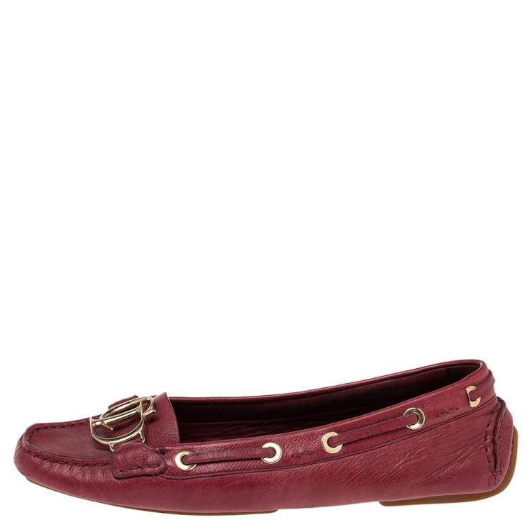 Pre Owned Dior Pink Leather CD Logo Slip On Loafers Size 40