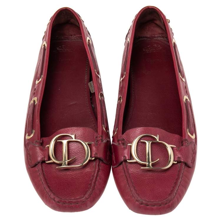 Pre Owned Dior Pink Leather CD Logo Slip On Loafers Size 40