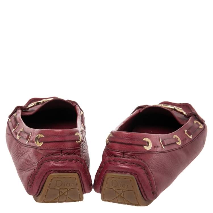 Pre Owned Dior Pink Leather CD Logo Slip On Loafers Size 40
