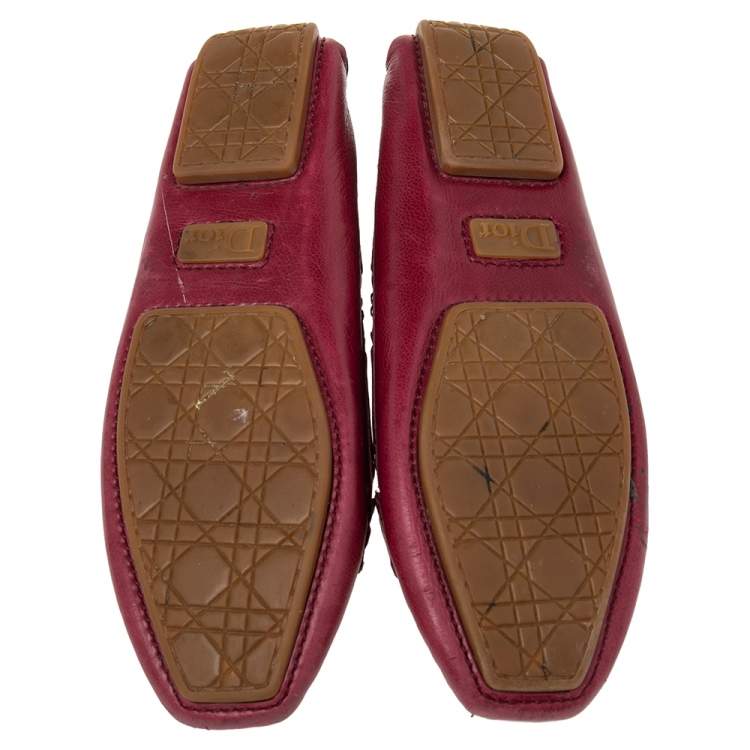 Pre Owned Dior Pink Leather CD Logo Slip On Loafers Size 40