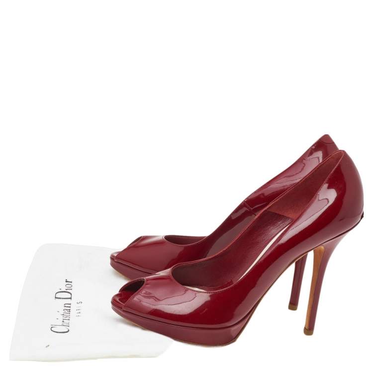 Pre Owned Dior Red Patent Leather Miss Dior Peep Toe Pumps Size 39