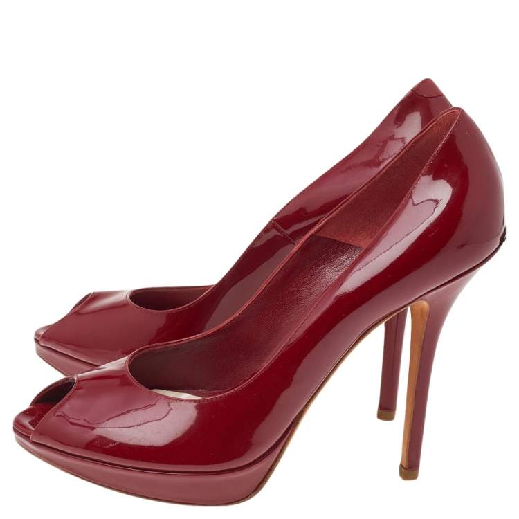 Pre Owned Dior Red Patent Leather Miss Dior Peep Toe Pumps Size 39