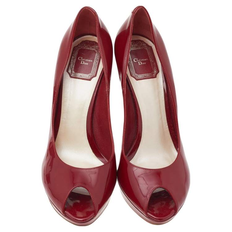 Pre Owned Dior Red Patent Leather Miss Dior Peep Toe Pumps Size 39