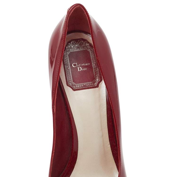 Pre Owned Dior Red Patent Leather Miss Dior Peep Toe Pumps Size 39