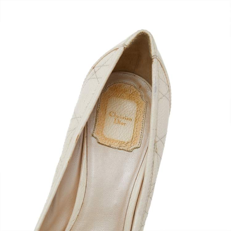 Pre Owned Dior Cream Cannage Leather Bee Detail Peep Toe Pumps Size 41