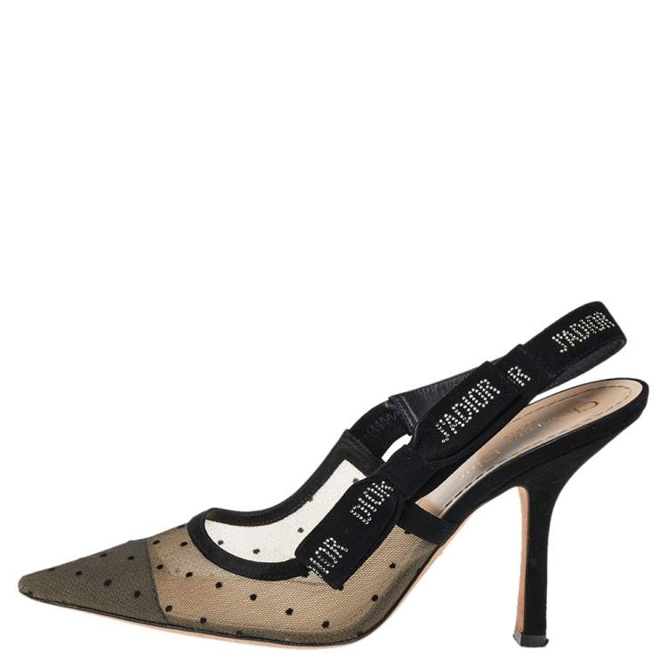 Pre Owned Dior Black Mesh And Suede J'adior Pointed Toe Slingback Sandals Size 39