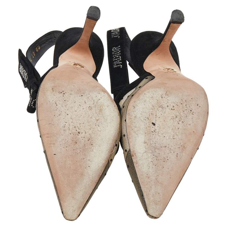 Pre Owned Dior Black Mesh And Suede J'adior Pointed Toe Slingback Sandals Size 39