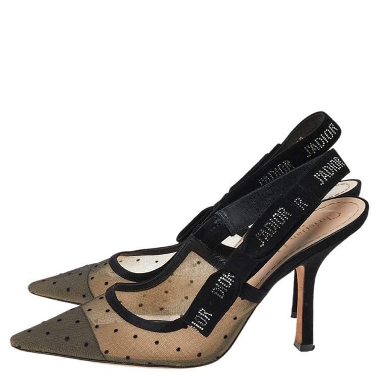 Pre Owned Dior Black Mesh And Suede J'adior Pointed Toe Slingback Sandals Size 39