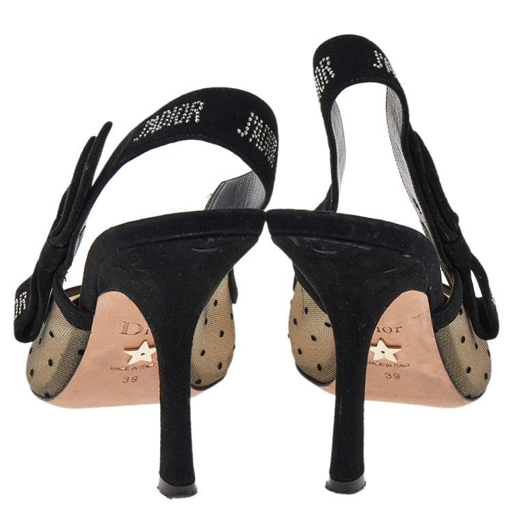 Pre Owned Dior Black Mesh And Suede J'adior Pointed Toe Slingback Sandals Size 39