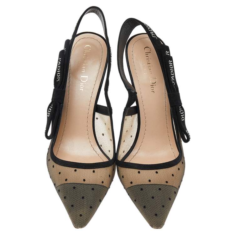 Pre Owned Dior Black Mesh And Suede J'adior Pointed Toe Slingback Sandals Size 39
