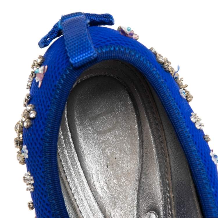 Pre Owned Dior Blue Mesh Fusion Floral Sequins Embellished Slip On Sneakers Size 40.5