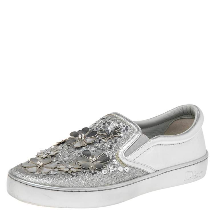【 開梱 設置?無料 】 And Glitter Silver Metallic Dior Leather Floral Happy Dior 下着・アンダーウェア