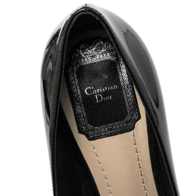Pre Owned Christian Dior Black Patent Leather And PVC  Peep Toe Platform Pumps Size 37.5