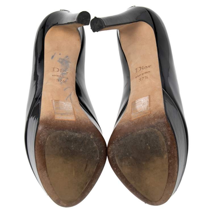 Pre Owned Christian Dior Black Patent Leather And PVC  Peep Toe Platform Pumps Size 37.5
