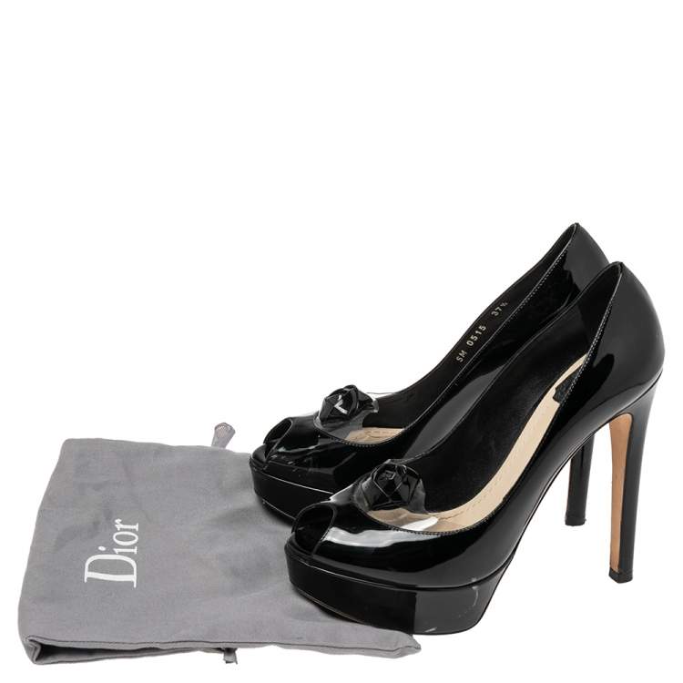 Pre Owned Christian Dior Black Patent Leather And PVC  Peep Toe Platform Pumps Size 37.5