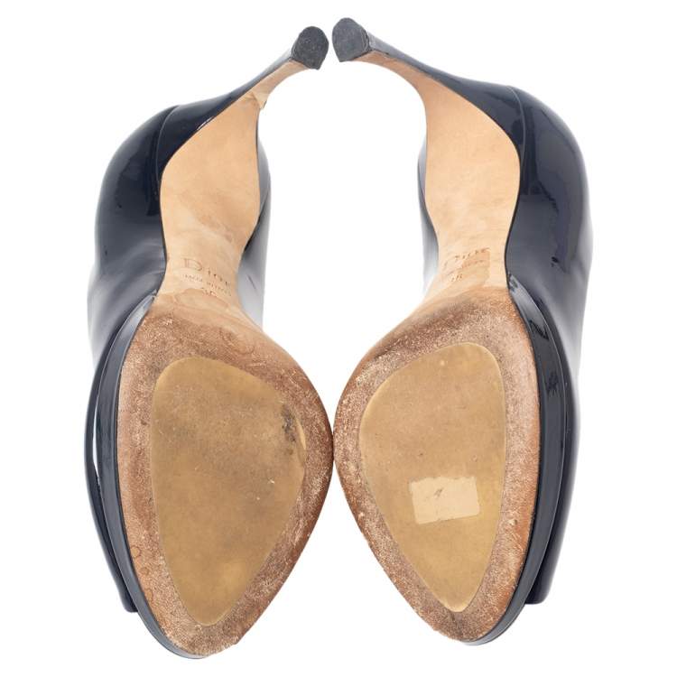 Pre Owned Dior Navy Blue Patent Leather Peep toe Pumps Size 36