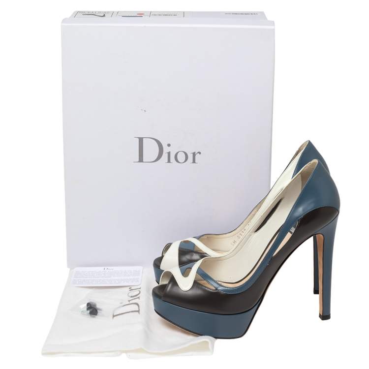 Pre Owned Dior Tricolor Leather Peep Toe Platform Pumps Size 37.5