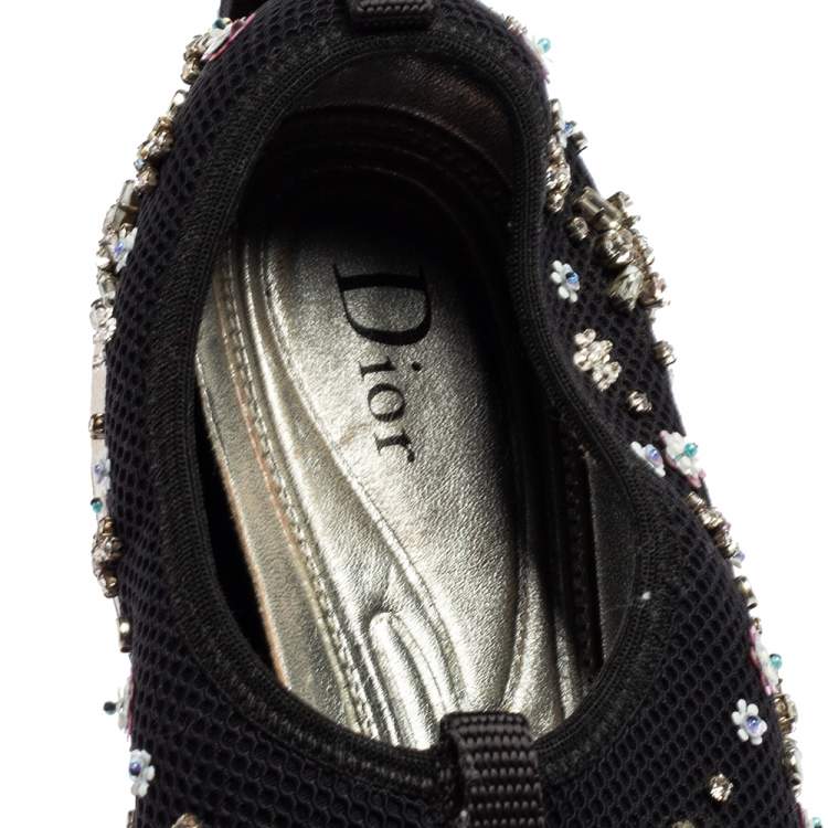 Pre Owned Dior Black Mesh Fusion Embellished Slip On Sneakers Size 38.5