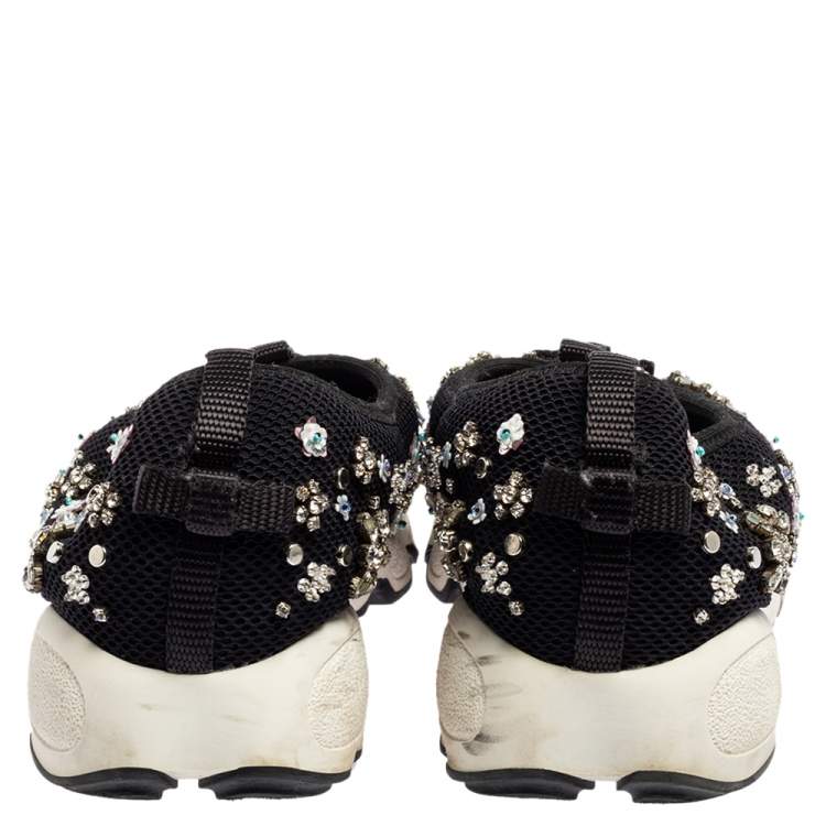 Pre Owned Dior Black Mesh Fusion Embellished Slip On Sneakers Size 38.5