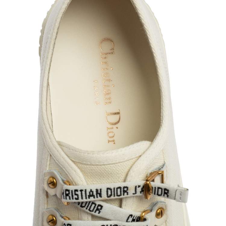 Pre Owned Dior White Canvas Walk'N'Dior Low Top Sneakers Size 39.5