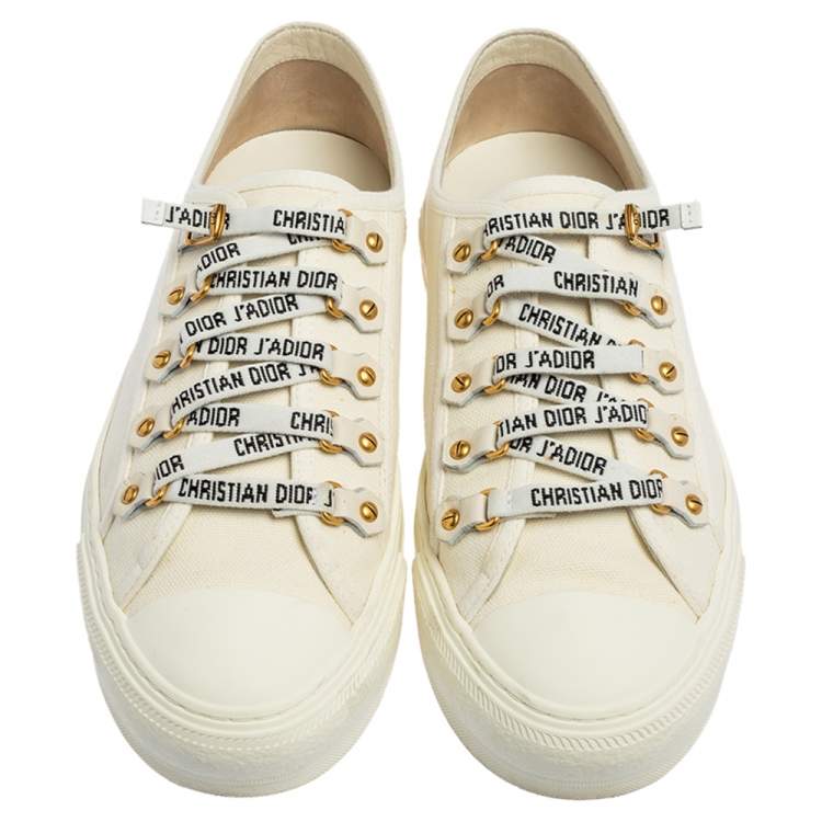 Pre Owned Dior White Canvas Walk'N'Dior Low Top Sneakers Size 39.5