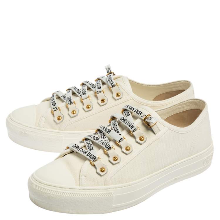 Pre Owned Dior White Canvas Walk'N'Dior Low Top Sneakers Size 39.5