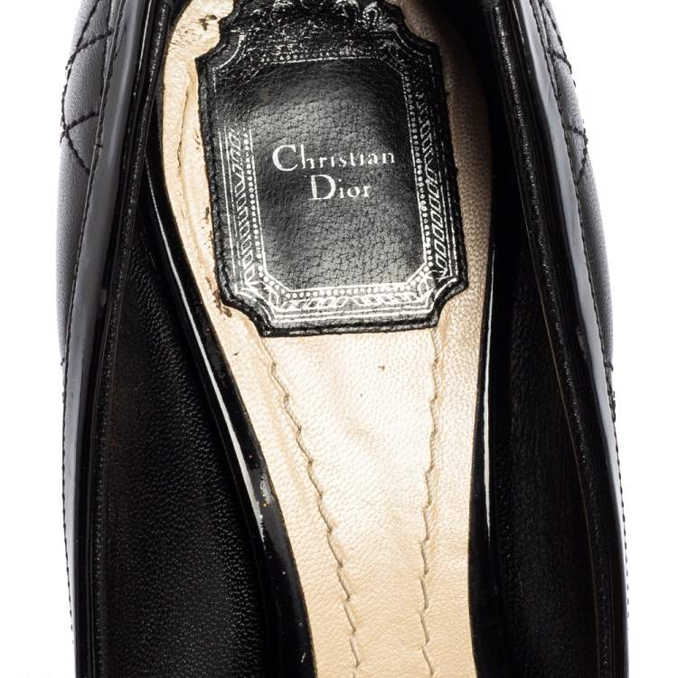 Pre Owned Dior Black Leather Cannage Quilted Peep Toe Bow Pumps Size 40
