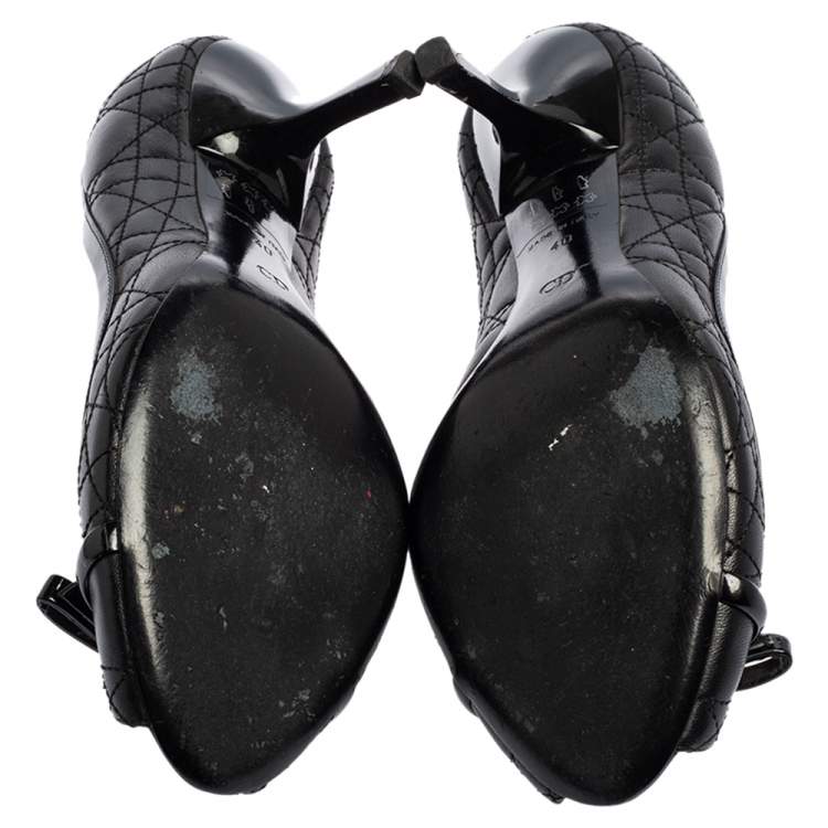Pre Owned Dior Black Leather Cannage Quilted Peep Toe Bow Pumps Size 40