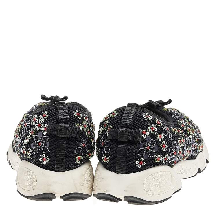Pre Owned Dior Black Mesh Fusion Embellished Slip On Sneakers Size 40