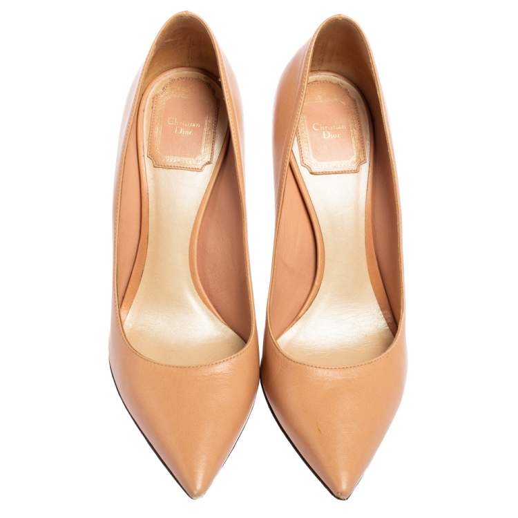 Pre Owned Dior Beige Leather Cherie Pointed Toe Pumps Size 36