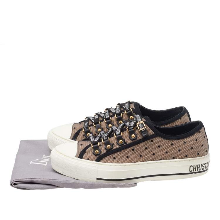 Pre Owned Dior Beige Polka Dot Mesh And Rubber Walk'n Dior Low Top Sneakers Size 37.5
