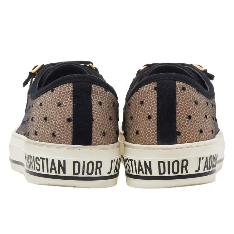Pre Owned Dior Beige Polka Dot Mesh And Rubber Walk'n Dior Low Top Sneakers Size 37.5