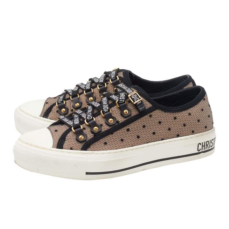 Pre Owned Dior Beige Polka Dot Mesh And Rubber Walk'n Dior Low Top Sneakers Size 37.5
